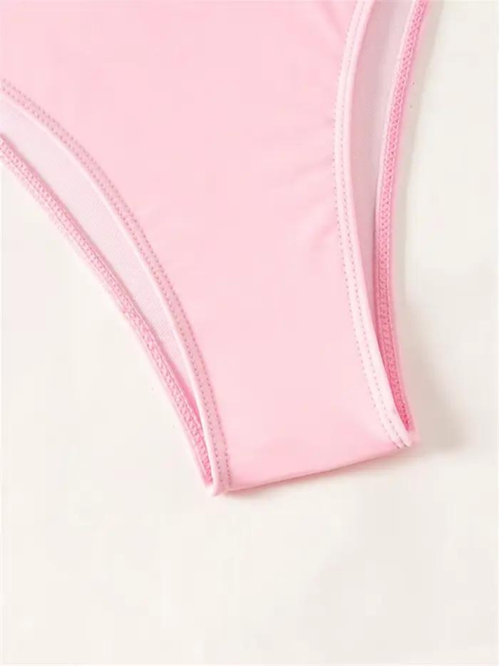 Bikini femme rose sexy à bretelles avec manches courtes et lettres, ensemble de plage estivale haut de gamme pour femmes occasions spéciales