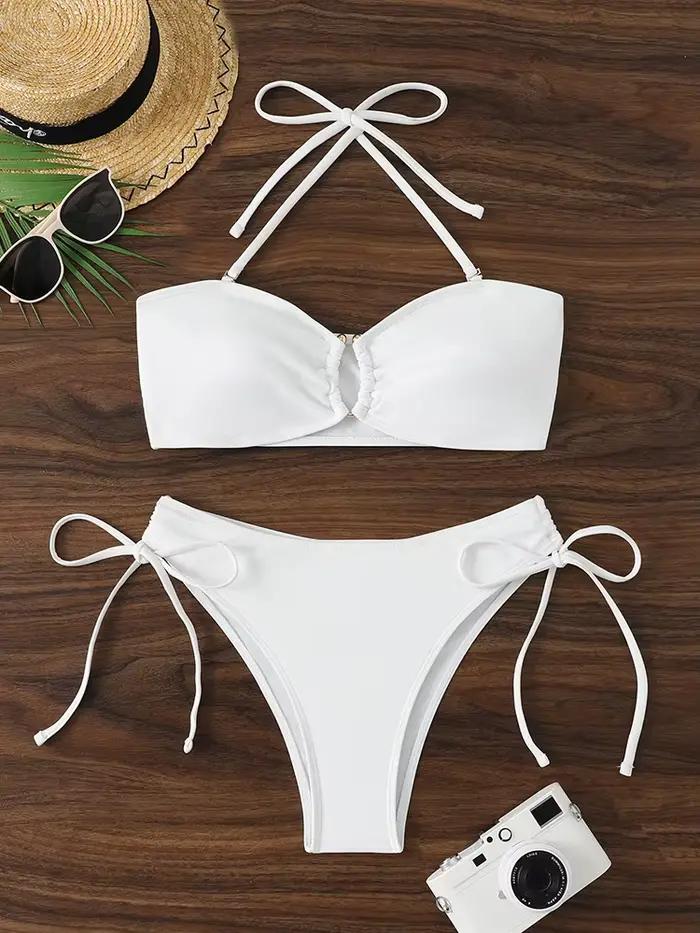 Bikini taille haute style plage bandeau ensemble deux pièces pour femmes vacances plage fêtes piscine sports nautiques croisières spa sources chaudes