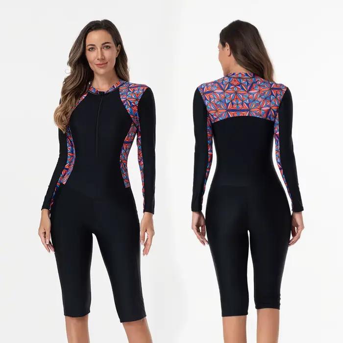 Nouveau femmes maillot de bain avec manches une pièce maillots