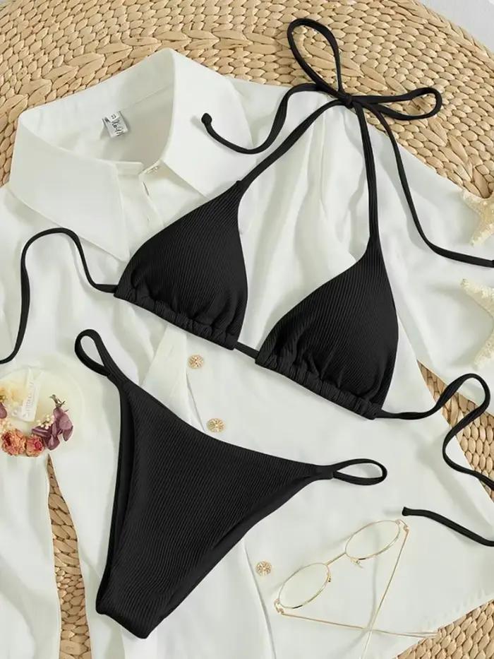 String Bikinis 2024 Femmes Sexy Triangle Maillot De Bain Solide Blanc Maillots