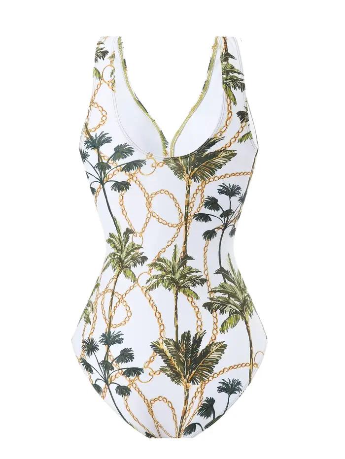 Ensemble de maillot de bain une pièce pour femme avec imprimé cocotier