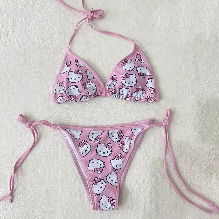 Ensemble Bikini Hello Kitty Mignon Confortable pour Femmes Occasions Plage Piscine Vacances Plaisirs Fêtes