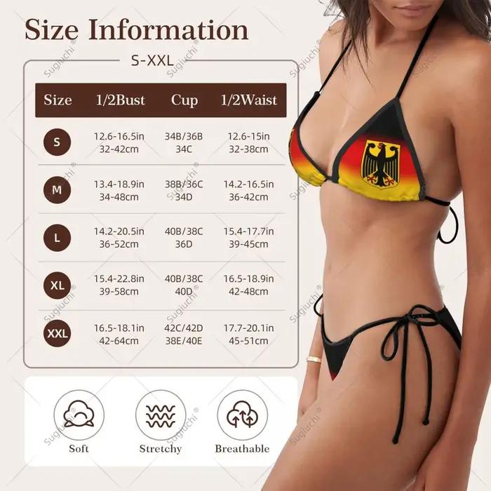 Ensemble de maillots de bain bikini drapeau allemand pour femmes et filles, tenue de plage trois pièces, maillot de bain sexy pour femme