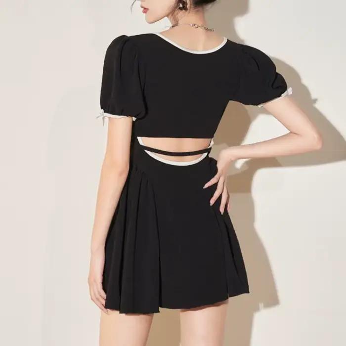 Maillot de bain deux pièces amincissant pour femme noir tendance avec découpes sexy pour plage vacances fête à la piscine spa sources chaudes