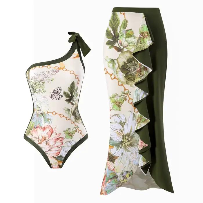 Maillot de bain asymétrique 2026 avec jupe longue