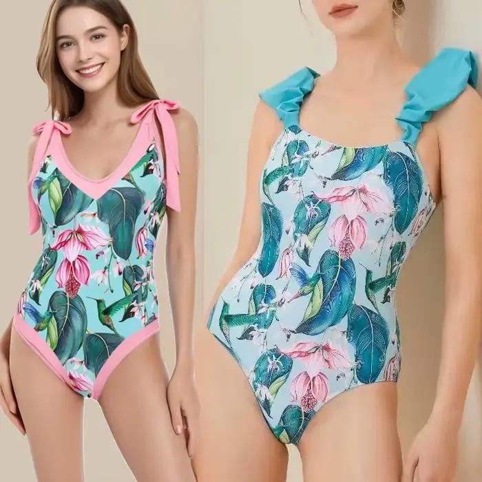 Maillot de bain à volants à bretelles vertes pour femmes