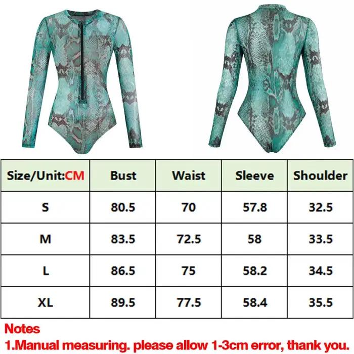 Maillot de bain une pièce à manches longues imprimé serpent turquoise
