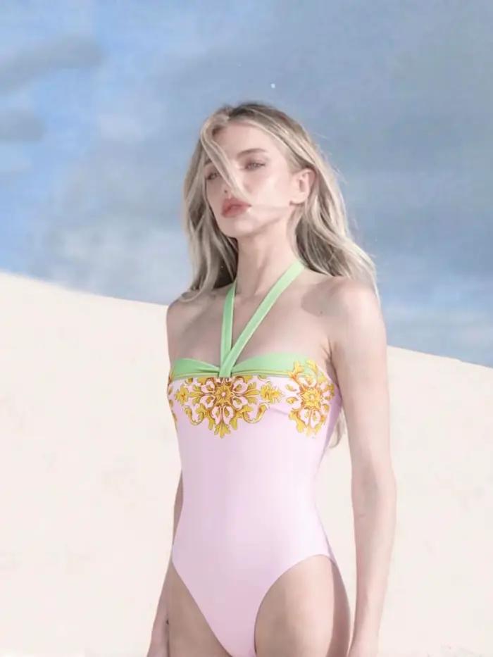 Maillot de bain une pièce à col en V profond pour femme