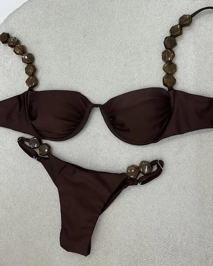 Ensemble de bikini sexy 2026 taille haute imprimé doré pour femme