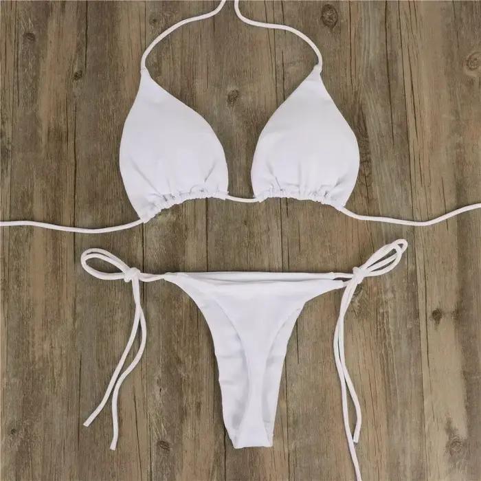 Maillot de bain rose Bikini femmes couleur unie Sexy jambe haute string maillots