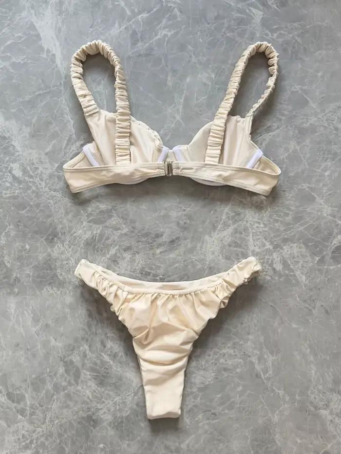 Nouveau Bikini Femme Taille Basse Push Up Ensemble Maillots De Bain Blanc Style Jeune Occasions Estivales