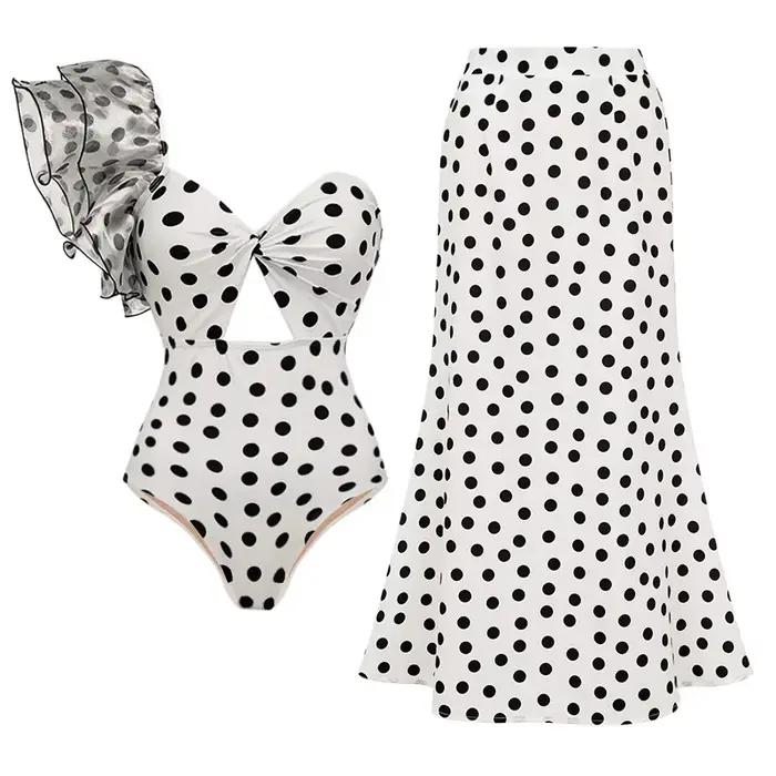 Maillot de bain une pièce rétro pour femme 2026 avec volants – Ensemble de plage pour les vacances B