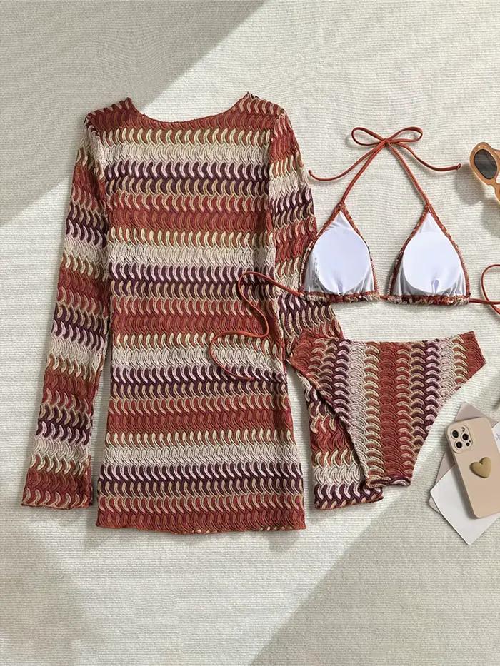 Maillot de bain marron à manches longues pour femmes