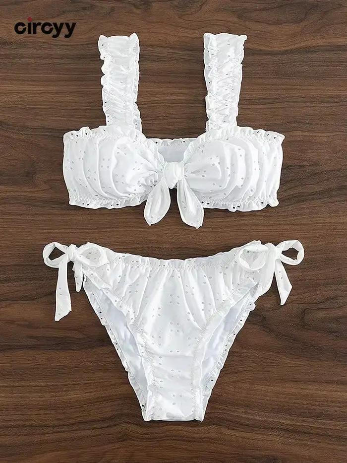 Circyy ensemble de Bikini à volants femmes maillot de bain Sexy deux pièces à lacets nœud dos nu
