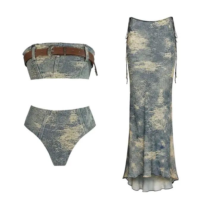 Maillot de Bain Bandeau Femme SupBora Coupe Haute Tenue de Plage Monokini Polyester Élasthanne Occasions Plage Piscine Activités Aquatiques ```