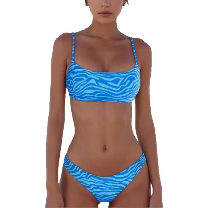 Maillot de bain bikini zèbre sexy design fendu tenue de plage tendance pour femme polyester nage et loisirs