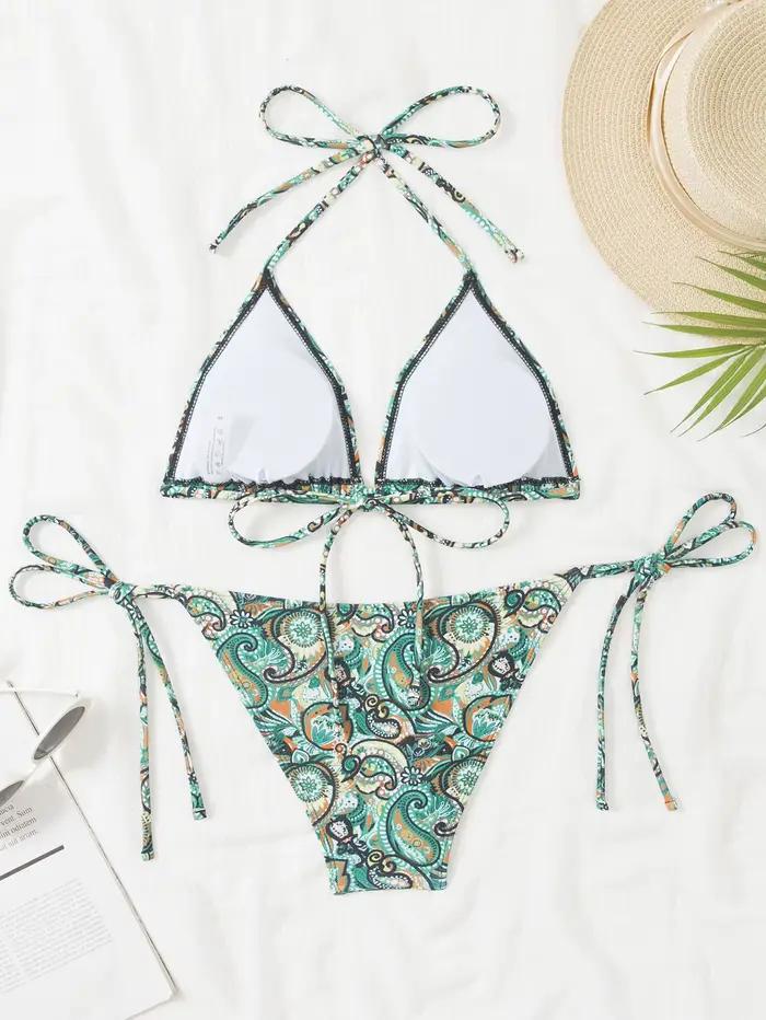 Ensemble bikini chic imprimé paisley d'inspiration vintage pour femme – Col licou