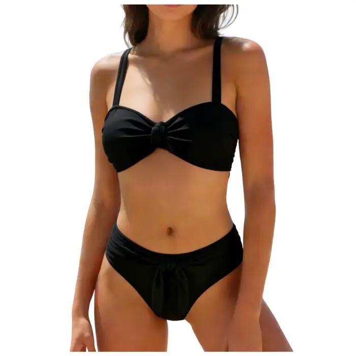 Bikini noir pour femmes avec motifs imprimés, deux pièces ajustables, col suspendu, cordon de serrage pour une meilleure couverture, idéal pour les journées à la plage, les soirées de pool party, les vacances et les activités sportives