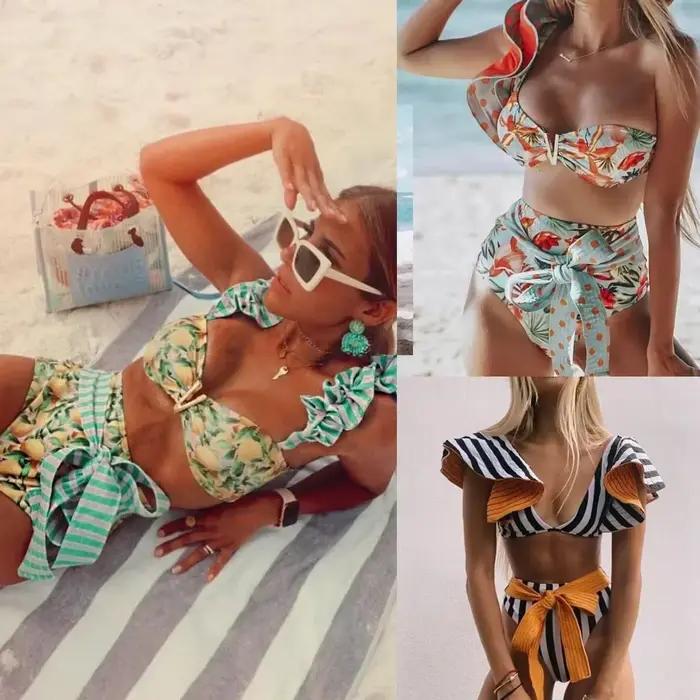 Maillot de bain deux pièces à fleurs pour femmes