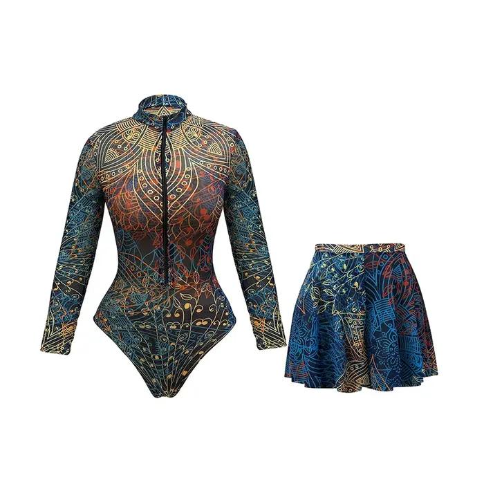 Maillot de bain une pièce transparent grande taille UPF50 avec pantalon pour femme