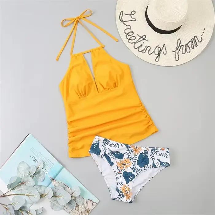 Nouveau Maillot de Bain à Lacets Femme Col en V Style Brésilien Camouflage Bikini Tankini Polyester Plage Occasions Spéciales