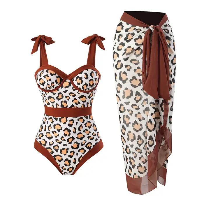 Maillot de bain une pièce femme push-up imprimé floral tricoté avec robe de plage XL pour nager et soirées plages