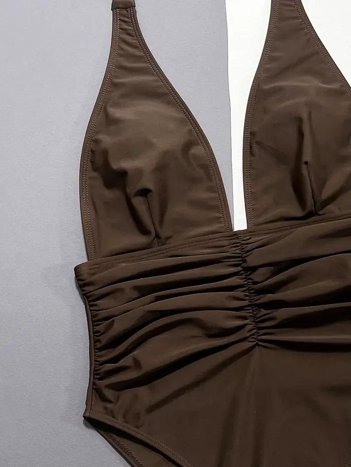 Maillot de bain une pièce marron uni pour femmes