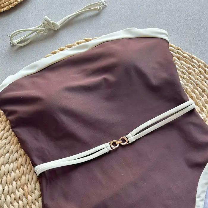 Maillot de bain sexy sans bretelles marron pour femmes