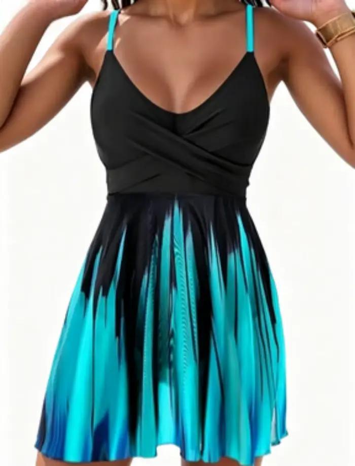 Maillot de bain une pièce amincissant noir dégradé turquoise 2373 pour femme