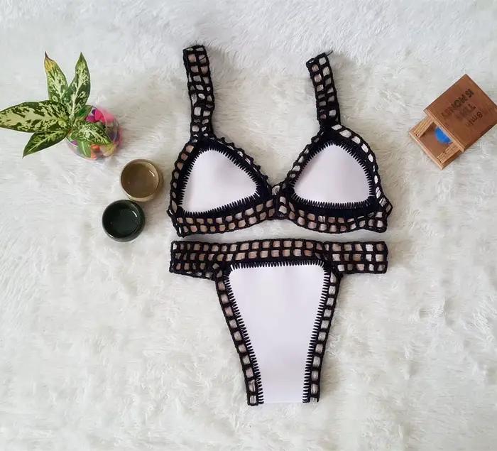 Maillot de bain réversible tricoté à la main pour femme, ensemble deux pièces, sexy, taille basse, pour la plage