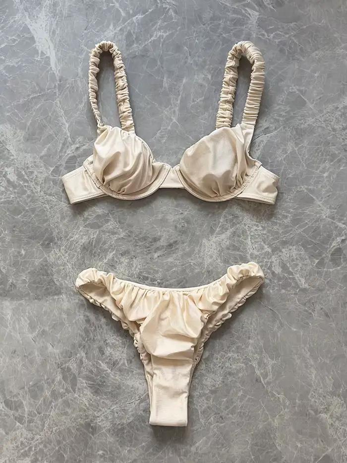 Nouveau Bikini Femme Taille Basse Push Up Ensemble Maillots De Bain Blanc Style Jeune Occasions Estivales