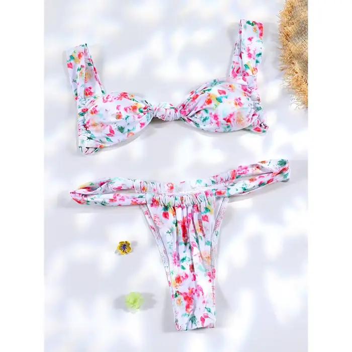 Couleur marron Bikinis Bow maillots de bain femmes été maillot