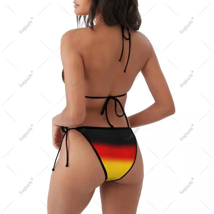 Ensemble de maillots de bain bikini drapeau allemand pour femmes et filles, tenue de plage trois pièces, maillot de bain sexy pour femme