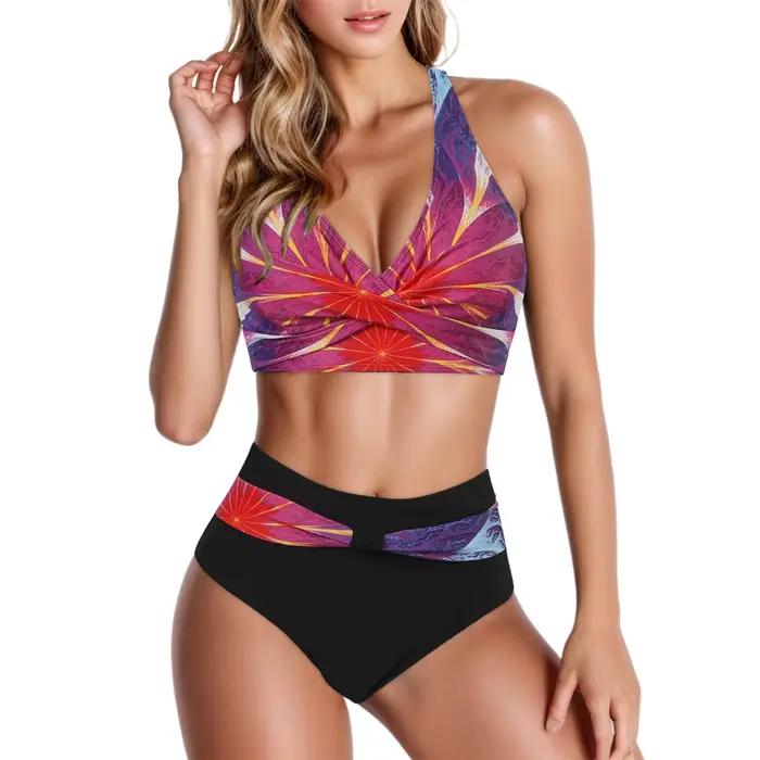 Maillot de bain rouge à pois Lovey Village pour femmes, ensemble deux pièces, plage, vacances, fête à la piscine, soutien-gorge push up, taille haute, polyester élasthanne