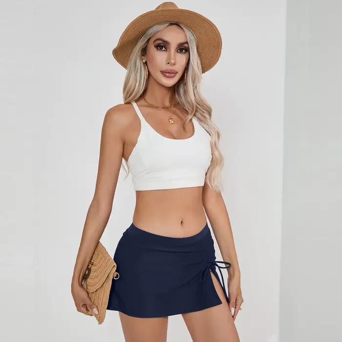 Jupe de bain pour femmes polyester spandex ajustement parfait nœud bordure gilet hauts maillots de bain occasion estivale plage piscine surf planche à voile