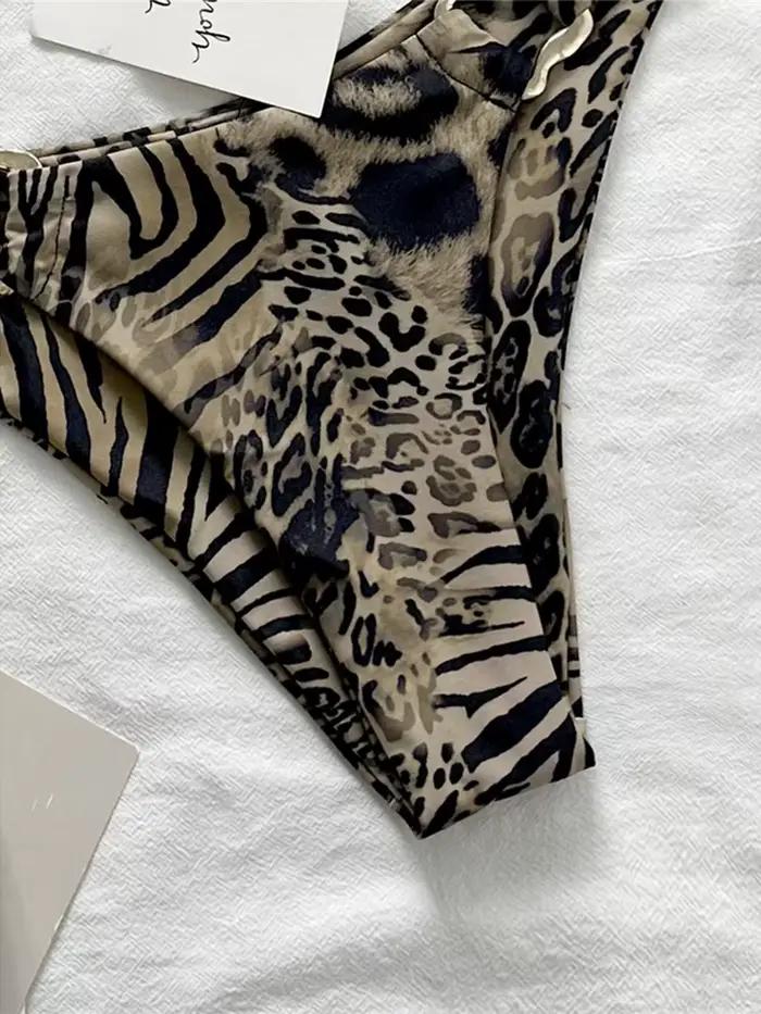 Bikini léopard en polyester et élasthanne pour femme, coupe haute, rembourré, idéal pour la plage, les vacances, la piscine, les sports nautiques et la croisière