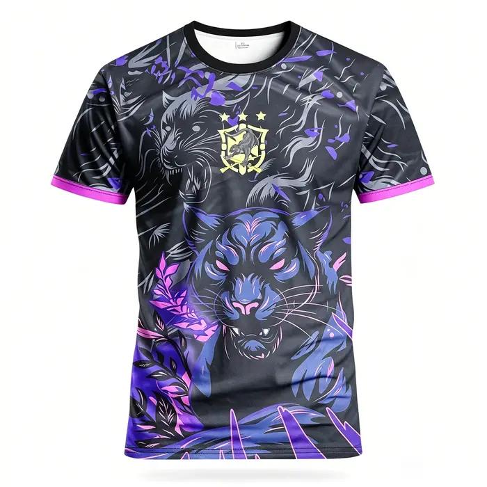 Maillot de sport pour homme, imprimé intégral dégradé griffe de panthère noire et rouge, manches courtes, séchage rapide, pour entraînement de football