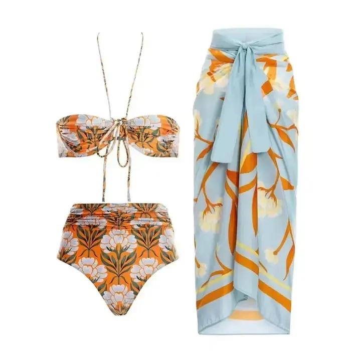 2025 nouveau 2 pièces femmes Bikini ensemble Push Up imprimé fleuri à volants Bikinis à bretelles maillot de bain