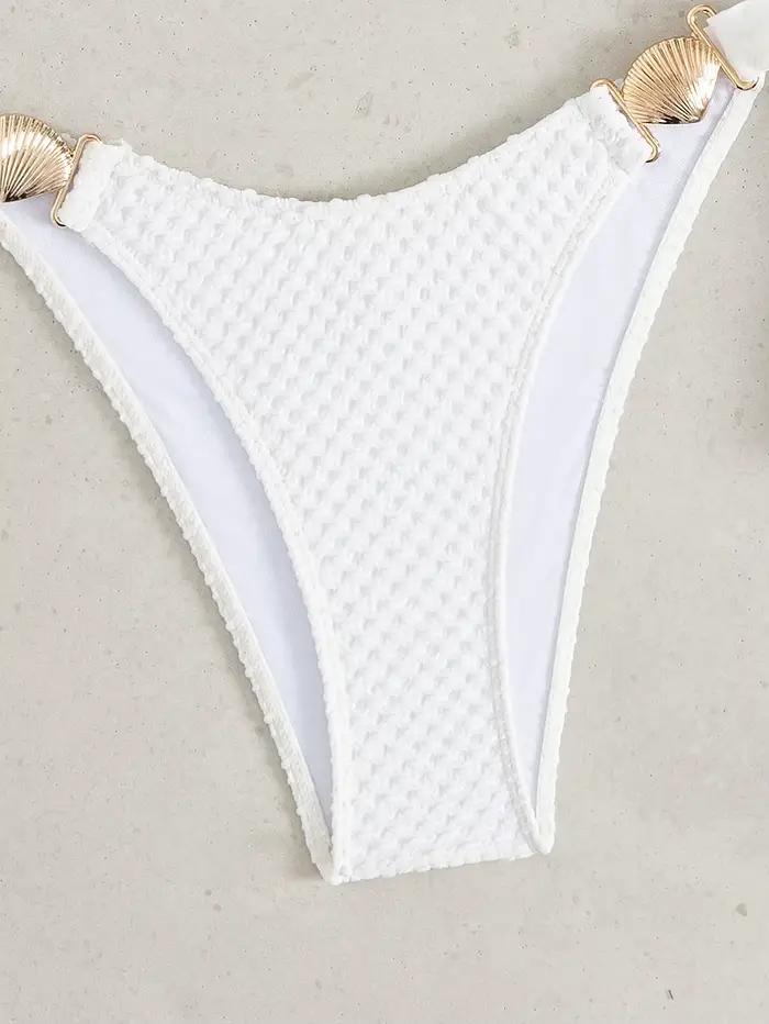Bikini Élégant en Polyester Blanc avec Insertions en Métal Pour Plage, Mariage, Fêtes et Plus