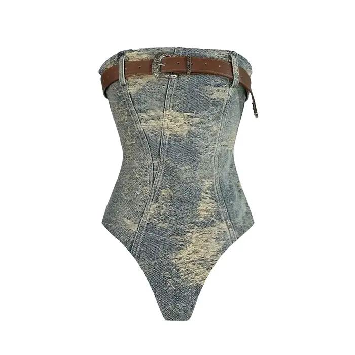 Maillot de Bain Bandeau Femme SupBora Coupe Haute Tenue de Plage Monokini Polyester Élasthanne Occasions Plage Piscine Activités Aquatiques ```