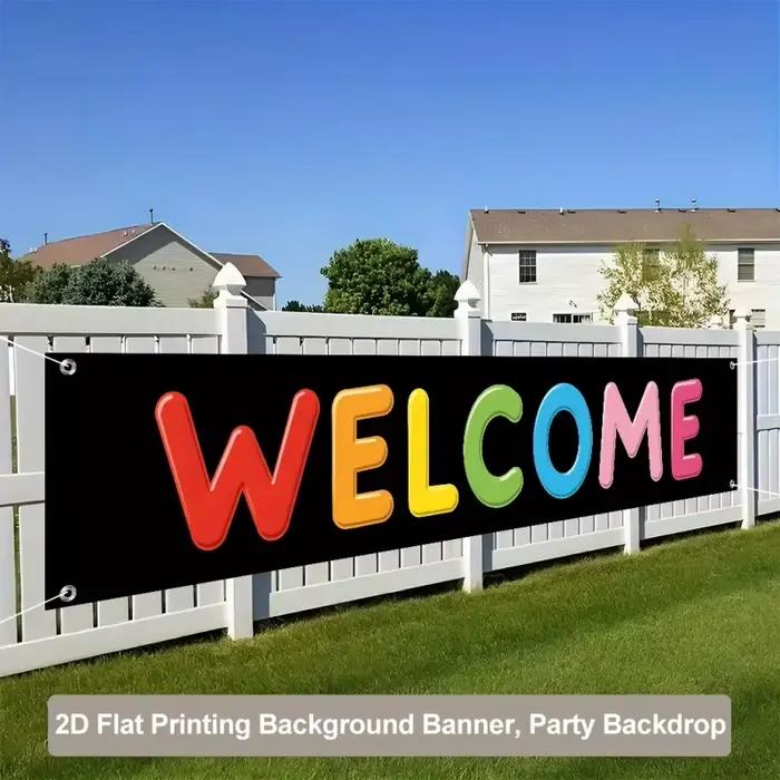Drapeau publicitaire personnalisé de toutes tailles, adapté à une utilisation en intérieur/extérieur, facile à accrocher, idéal pour les fêtes d'anniversaire et autres événements.
