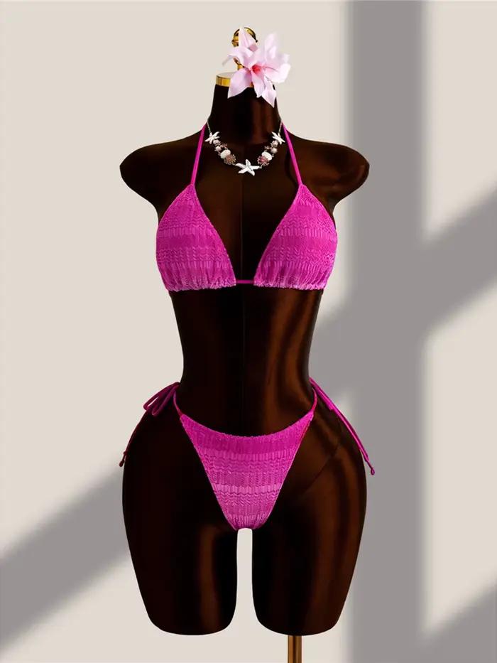 Ensemble de bikini quatre pièces avec jupe de plage, maillot de bain dégradé à col halter pour femme V8219