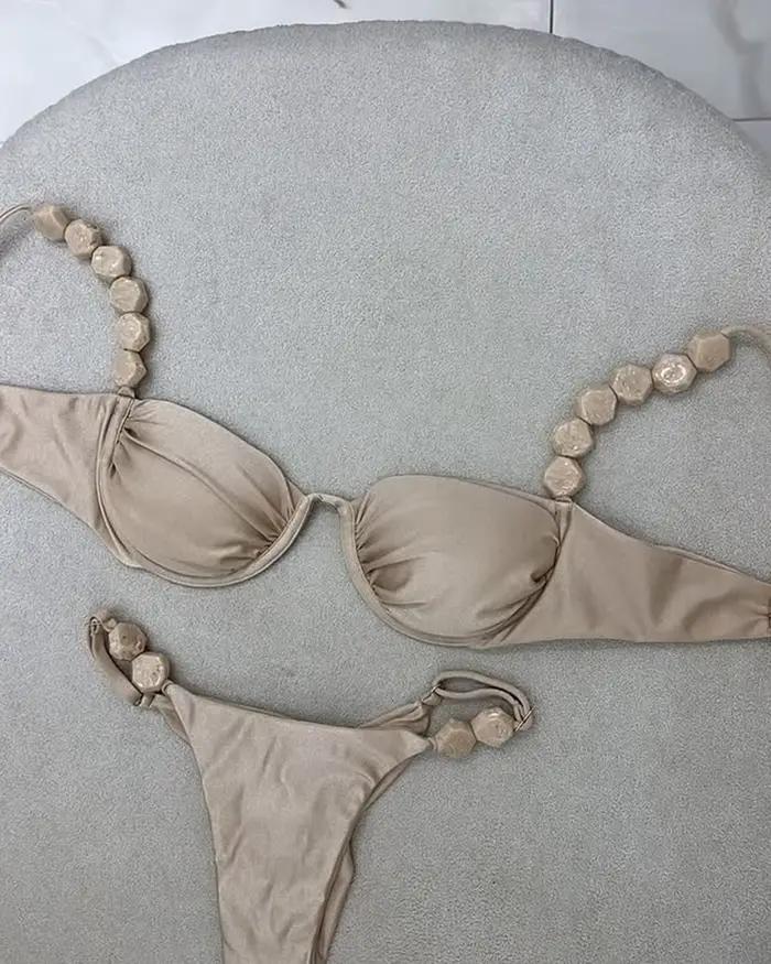 Ensemble de bikini sexy 2026 taille haute imprimé doré pour femme