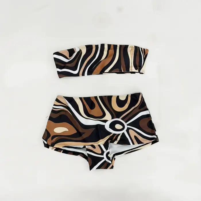 Ensemble de bikini classique pour femmes avec écharpe marron
