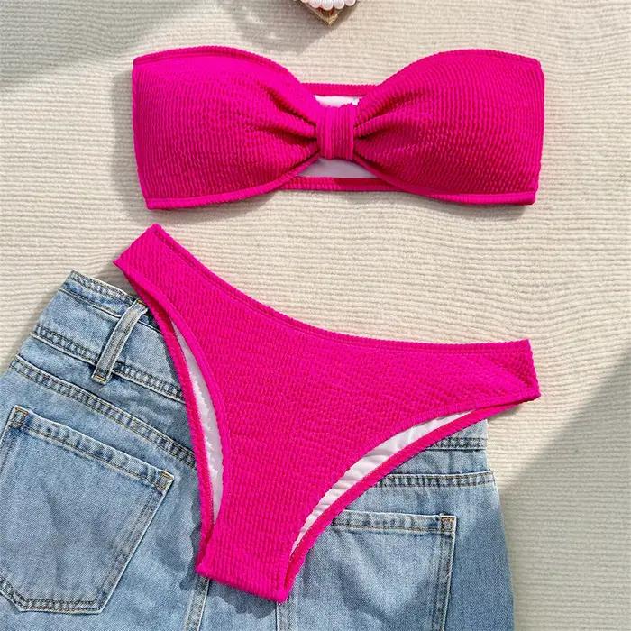 Sexy Rose Rouge Bikini Bandeau Maillot De Bain Y2K Côtes Vacances Maillots