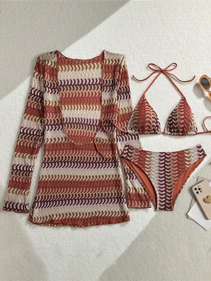 Maillot de bain marron à manches longues pour femmes