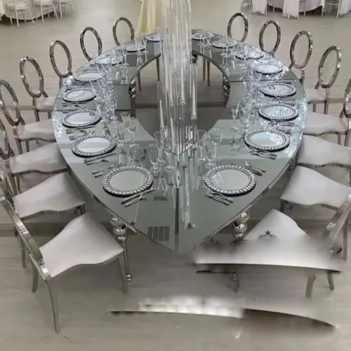 Table à manger ovale de luxe, cadre en acier inoxydable, pour Banquet et mariage, utilisée