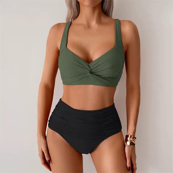Bikini Deux Pièces Taille Haute Femme Maillot De Bain Plage Surf Nage Occasions Spéciales