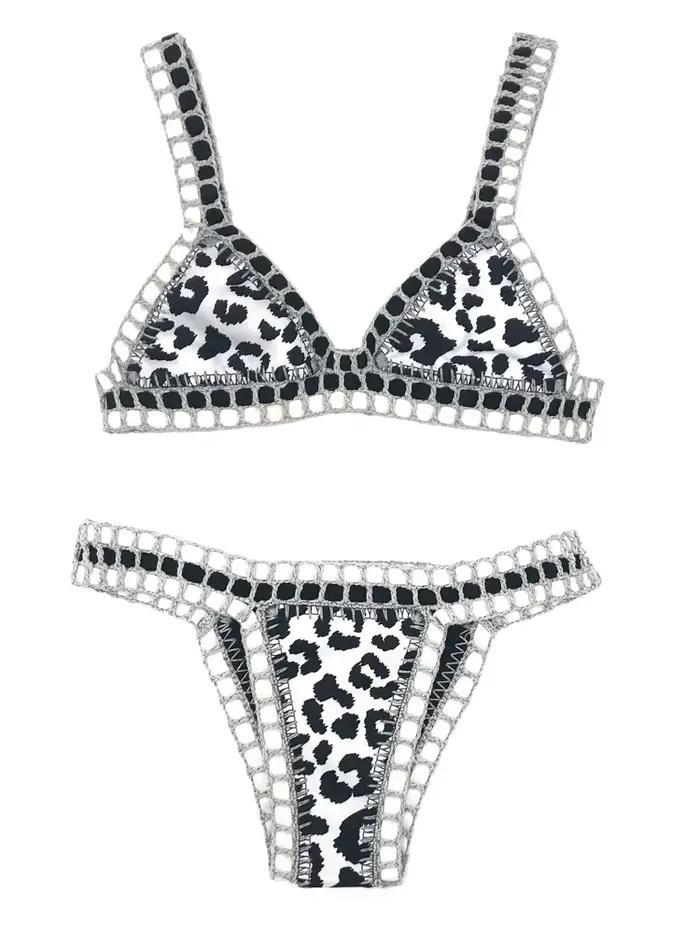 Reversible imprimé léopard Crochet Bikini ensemble String noir Bikinis Maillot De Bain Femme luxe Maillot De Bain brésilien Maillot De Bain