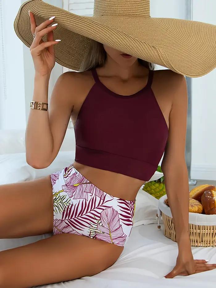 Taille haute Bikini 2025 maillot de bain femme col haut maillots